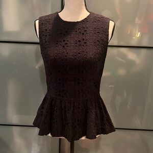 Vince Camuto Black Eyelet Peplum top sz 4